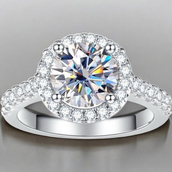 Diamond Simulant Moissanite Halo Engagement Ring Size 7 Silver - Picture 3 of 4